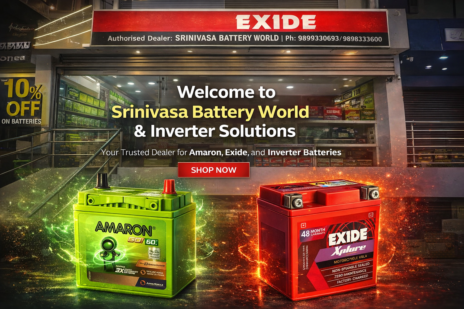 Car and inverter batteries at Srinivasa Battery World Hyderabad